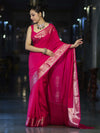 Banarasee Handloom Plain Semi Silk Saree With Floral Border-Pink