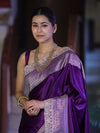 Banarasee Handloom Plain Mashru Silk Saree With Lace Border & Meenadar Pallu-Violet
