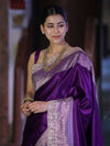 Banarasee Handloom Plain Mashru Silk Saree With Lace Border & Meenadar Pallu-Violet