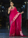 Banarasee Handloom Plain Semi Silk Saree With Floral Border-Pink