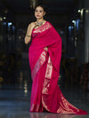 Banarasee Handloom Plain Semi Silk Saree With Floral Border-Pink