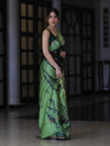 Bhagalpur Handloom Pure Linen Cotton Hand Dyed Shibori Pattern Saree-Black & Light Green