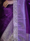 Banarasee Handloom Plain Mashru Silk Saree With Lace Border & Meenadar Pallu-Violet