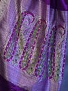Banarasee Handloom Plain Mashru Silk Saree With Lace Border & Meenadar Pallu-Violet