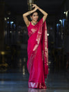 Banarasee Handloom Plain Semi Silk Saree With Floral Border-Pink