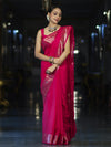 Banarasee Handloom Plain Semi Silk Saree With Floral Border-Pink