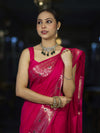 Banarasee Handloom Plain Semi Silk Saree With Floral Border-Pink