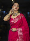 Banarasee Handloom Plain Semi Silk Saree With Floral Border-Pink