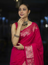 Banarasee Handloom Plain Semi Silk Saree With Floral Border-Pink
