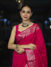 Banarasee Handloom Plain Semi Silk Saree With Floral Border-Pink