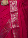 Banarasee Handloom Plain Semi Silk Saree With Floral Border-Pink