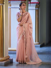Banarasee Handloom Soft Tissue Shine Saree With Resham Floral Border-Peach