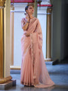 Banarasee Handloom Soft Tissue Shine Saree With Resham Floral Border-Peach