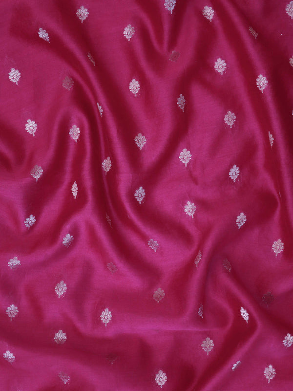 Banarasee Handloom Pure Silk Zari Buti Salwar Kameez Fabric With Dupatta-Hot Pink & Orange