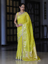 Banarasee Handloom Semi Silk Saree With Buti Design Zari Border & Lace-Light Yellow