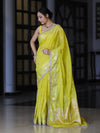 Banarasee Handloom Semi Silk Saree With Buti Design Zari Border & Lace-Light Yellow