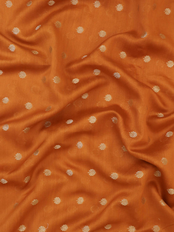 Banarasee Handloom Pure Silk Zari Buti Salwar Kameez Fabric With Dupatta-Orange & Green
