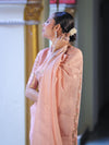 Banarasee Handloom Soft Tissue Shine Saree With Resham Floral Border-Peach