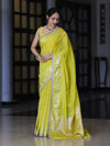 Banarasee Handloom Semi Silk Saree With Buti Design Zari Border & Lace-Light Yellow