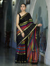 Banarasee Handloom Semi Silk Saree With Stripe Pattern & Buti Design Broad Border-Multicolor