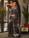 Banarasee Faux Georgette Saree With Sliver Zari & Resham Jaal Work-Black