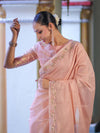Banarasee Handloom Soft Tissue Shine Saree With Resham Floral Border-Peach
