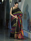 Banarasee Handloom Semi Silk Saree With Stripe Pattern & Buti Design Broad Border-Multicolor