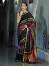 Banarasee Handloom Semi Silk Saree With Stripe Pattern & Buti Design Broad Border-Multicolor
