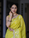 Banarasee Handloom Semi Silk Saree With Buti Design Zari Border & Lace-Light Yellow