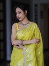 Banarasee Handloom Semi Silk Saree With Buti Design Zari Border & Lace-Light Yellow