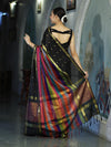 Banarasee Handloom Semi Silk Saree With Stripe Pattern & Buti Design Broad Border-Multicolor