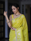 Banarasee Handloom Semi Silk Saree With Buti Design Zari Border & Lace-Light Yellow