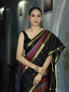 Banarasee Handloom Semi Silk Saree With Stripe Pattern & Buti Design Broad Border-Multicolor