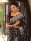 Banarasee Faux Georgette Saree With Sliver Zari & Resham Jaal Work-Black