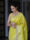 Banarasee Handloom Semi Silk Saree With Buti Design Zari Border & Lace-Light Yellow
