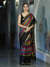 Banarasee Handloom Semi Silk Saree With Stripe Pattern & Buti Design Broad Border-Multicolor