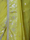 Banarasee Handloom Semi Silk Saree With Buti Design Zari Border & Lace-Light Yellow