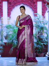 Banarasee Handloom Plain Mashru Silk Saree With Lace Border & Meenadar Pallu-Magenta
