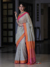 Bhagalpur Handloom Pure Linen Saree With Dual Tone Contrast Pallu-Grey