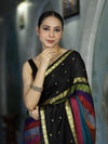 Banarasee Handloom Semi Silk Saree With Stripe Pattern & Buti Design Broad Border-Multicolor