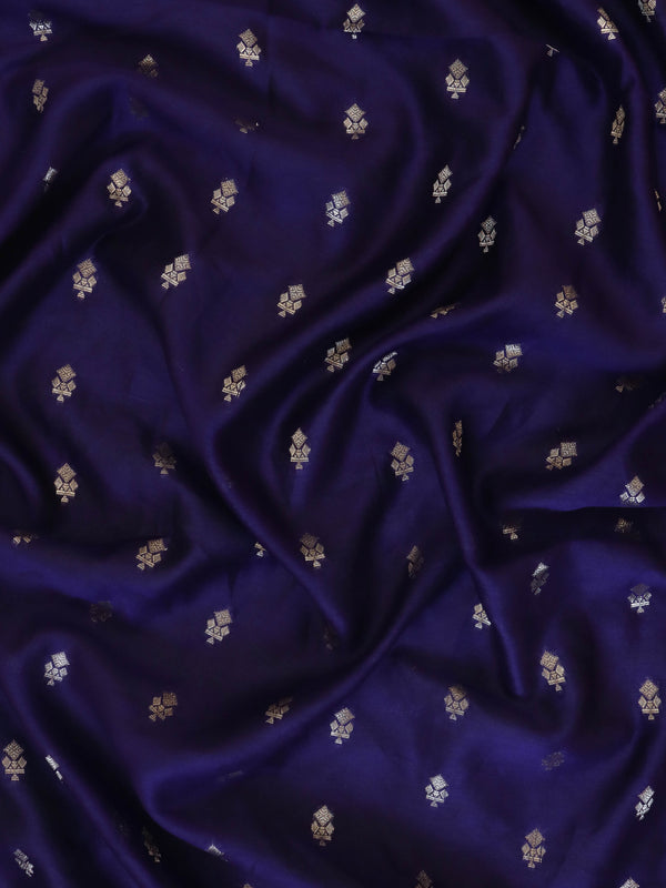 Banarasee Handloom Pure Silk Zari Buti Salwar Kameez Fabric With Dupatta-Navy Blue & Orange