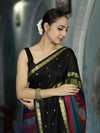 Banarasee Handloom Semi Silk Saree With Stripe Pattern & Buti Design Broad Border-Multicolor