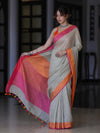 Bhagalpur Handloom Pure Linen Saree With Dual Tone Contrast Pallu-Grey