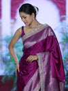 Banarasee Handloom Plain Mashru Silk Saree With Lace Border & Meenadar Pallu-Magenta