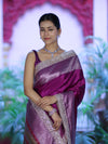 Banarasee Handloom Plain Mashru Silk Saree With Lace Border & Meenadar Pallu-Magenta