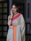 Bhagalpur Handloom Pure Linen Saree With Dual Tone Contrast Pallu-Grey