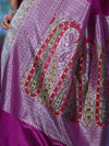 Banarasee Handloom Plain Mashru Silk Saree With Lace Border & Meenadar Pallu-Magenta
