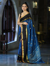 Banarasee Handloom Semi Silk Saree With Buti Design & Contrast Border-Blue & Black