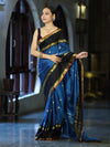 Banarasee Handloom Semi Silk Saree With Buti Design & Contrast Border-Blue & Black
