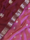Banarasee Handloom Pure Silk Zari Buti Salwar Kameez Fabric With Dupatta-Onion Pink & Deep Brown
